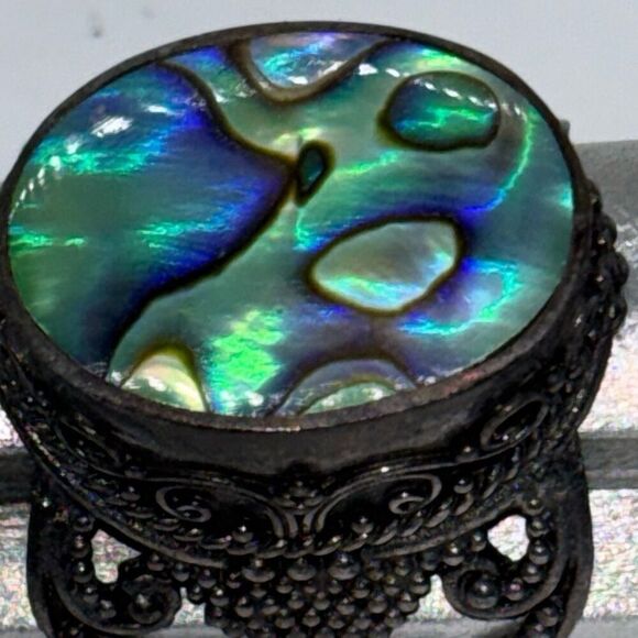 925 silver abalone shell statement ring large intricate Sz 10 - Picture 12 of 12